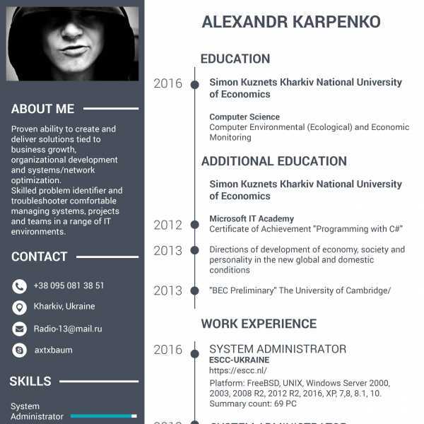 Образец резюме программиста