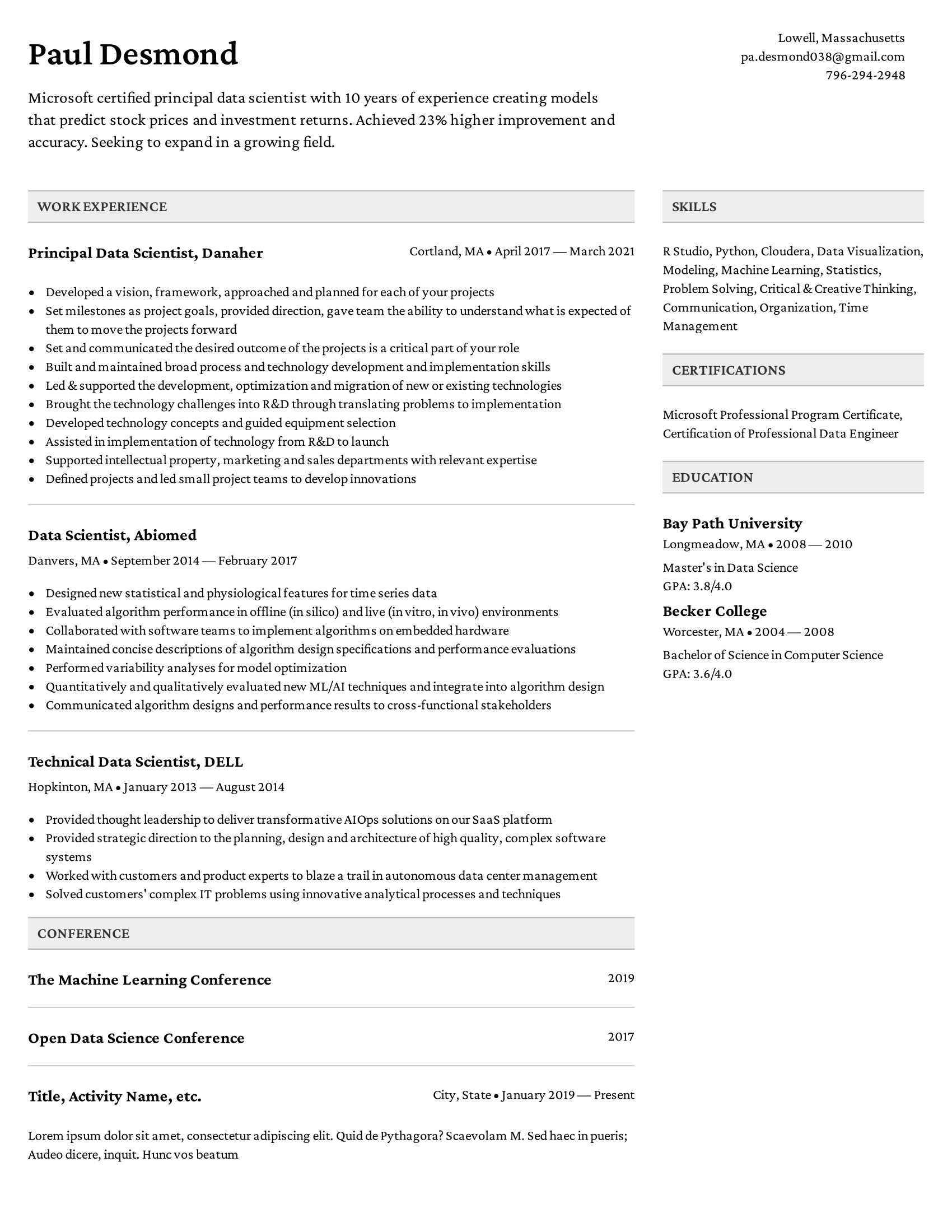 Data scientist resume guide
