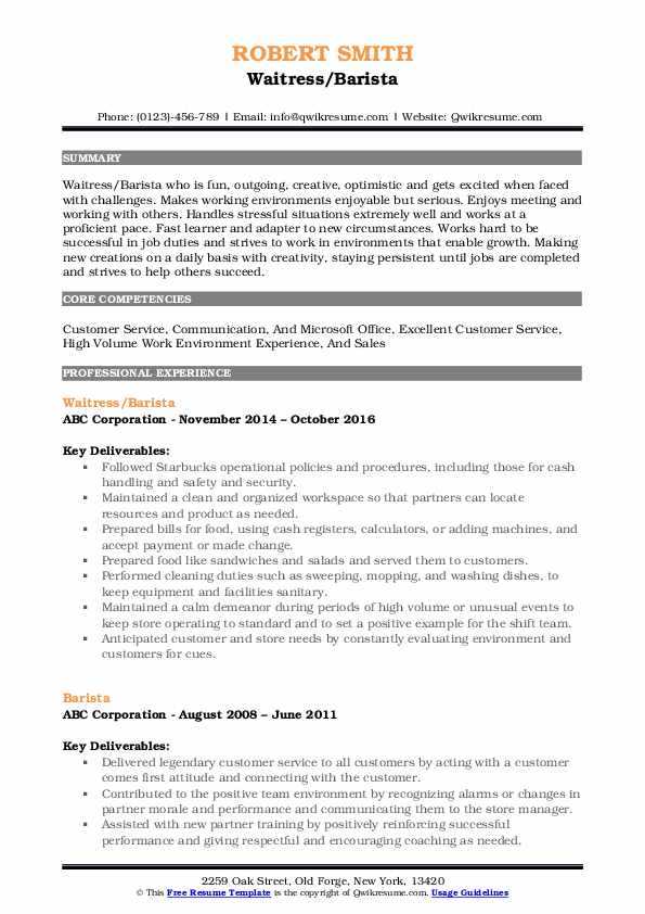 Barista resume sample | mintresume