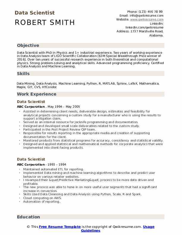 Data scientist resume examples & writing guide